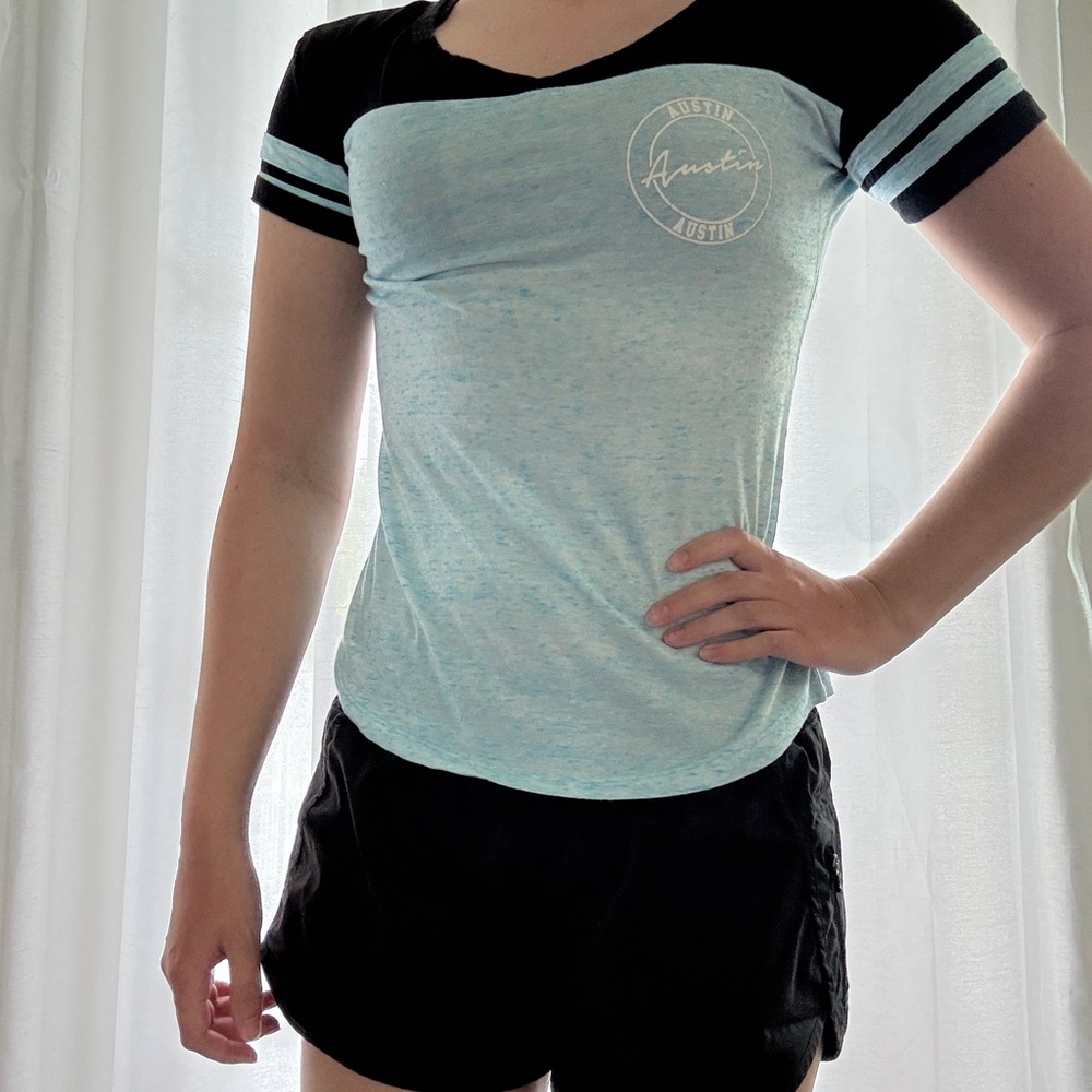 Women's Black and Light Blue Short Sleeve Tee